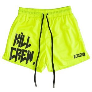 Kill Crew Muay Thai Shorts (Mid Thigh Cut) - Neon Bright Yellow Unisex S Gym
